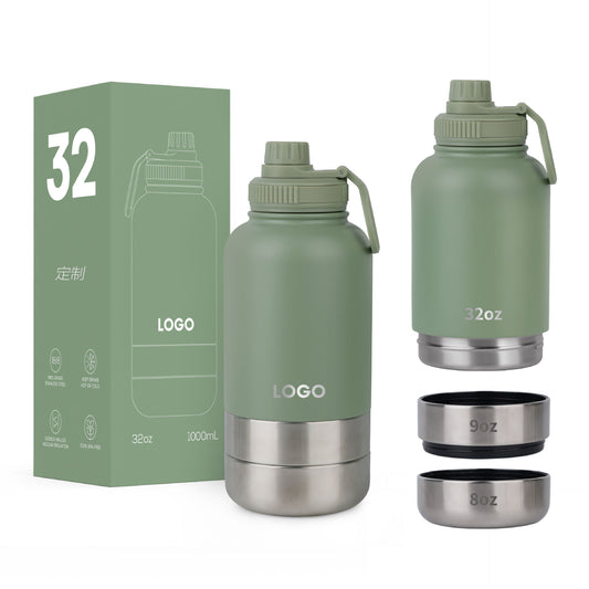 3-in-1 Thermal Pet Travel Bottle – 32oz Water, Food Container & Drinking Cup