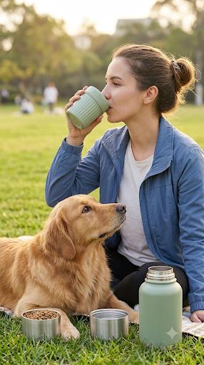 3-in-1 Thermal Pet Travel Bottle – 32oz Water, Food Container & Drinking Cup
