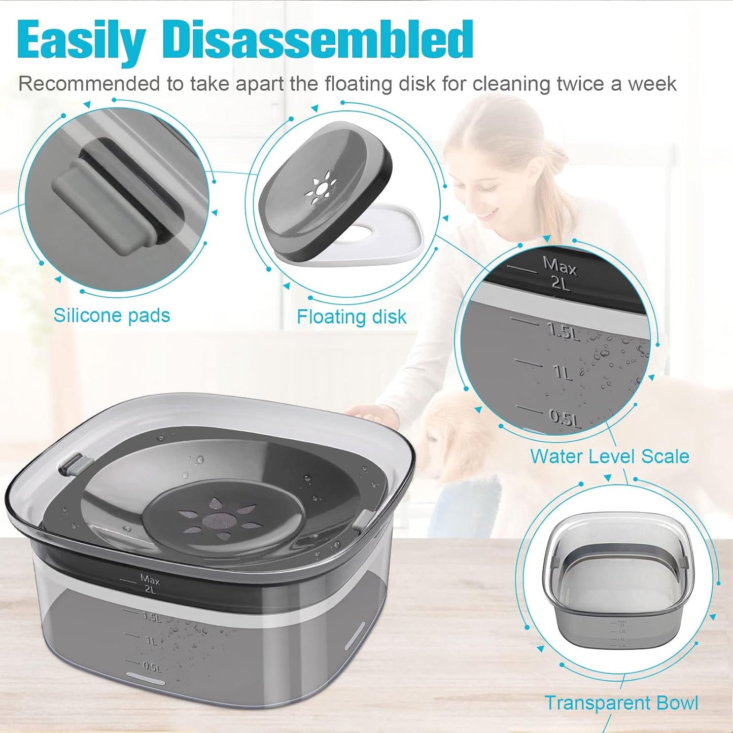 2L Anti-Splash Dog Water Bowl – Slow Drinking Pet Feeder | No Spill, Cleaner Floors