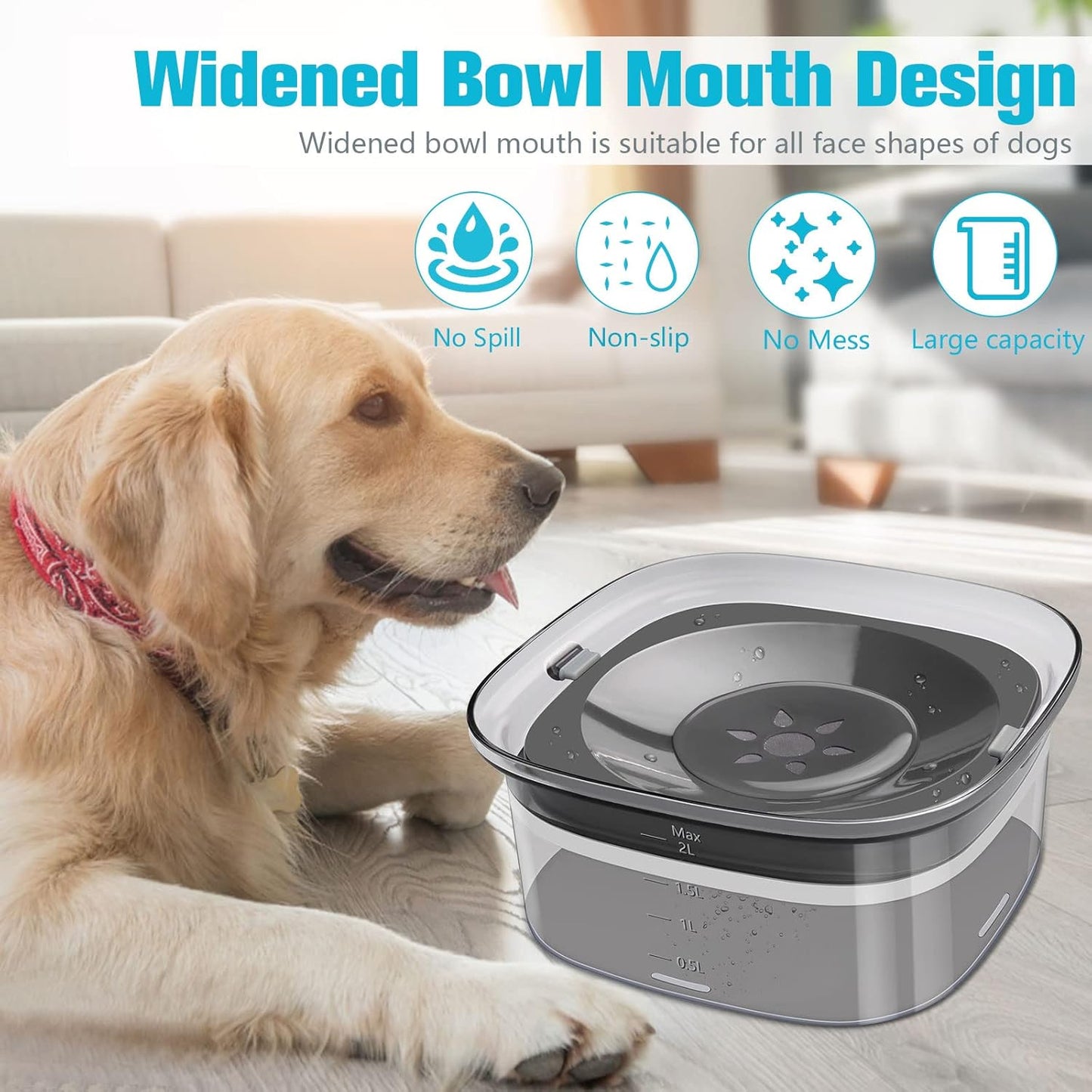 2L Anti-Splash Dog Water Bowl – Slow Drinking Pet Feeder | No Spill, Cleaner Floors