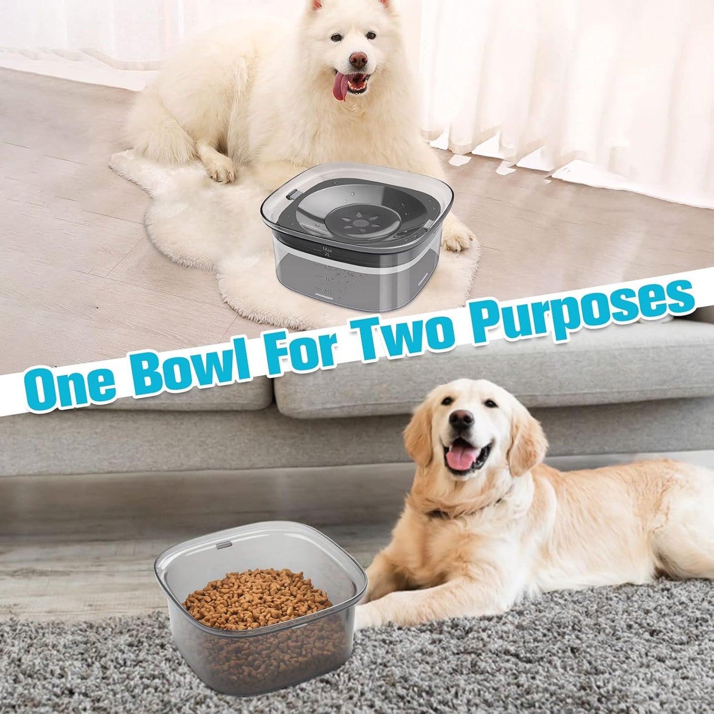 2L Anti-Splash Dog Water Bowl – Slow Drinking Pet Feeder | No Spill, Cleaner Floors